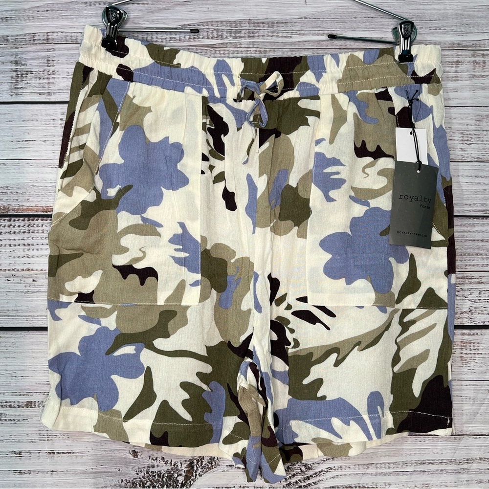 Royalty For Me Blue and Cream Cargo Shorts Urban Camouflage